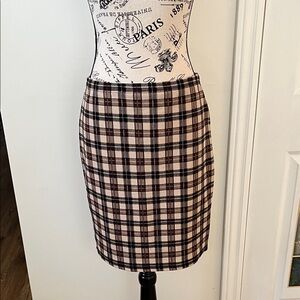 Source Unknown Checkered Pencil Skirt in Tan and Black